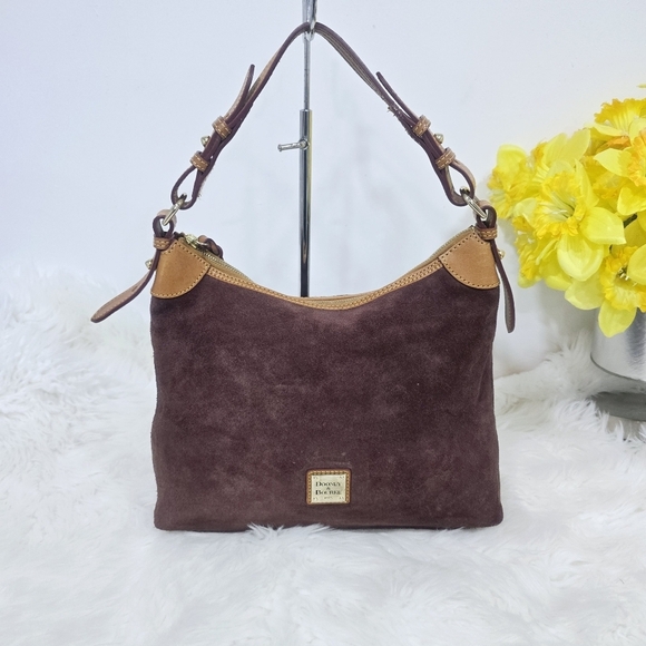 Dooney & Bourke Suede Leather Brown Tan Hobo Shoulder Bag - Picture 1 of 14